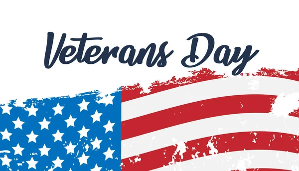 Плакат Дня ветеранов с текстом на машинке и флагом США — стоковый вектор