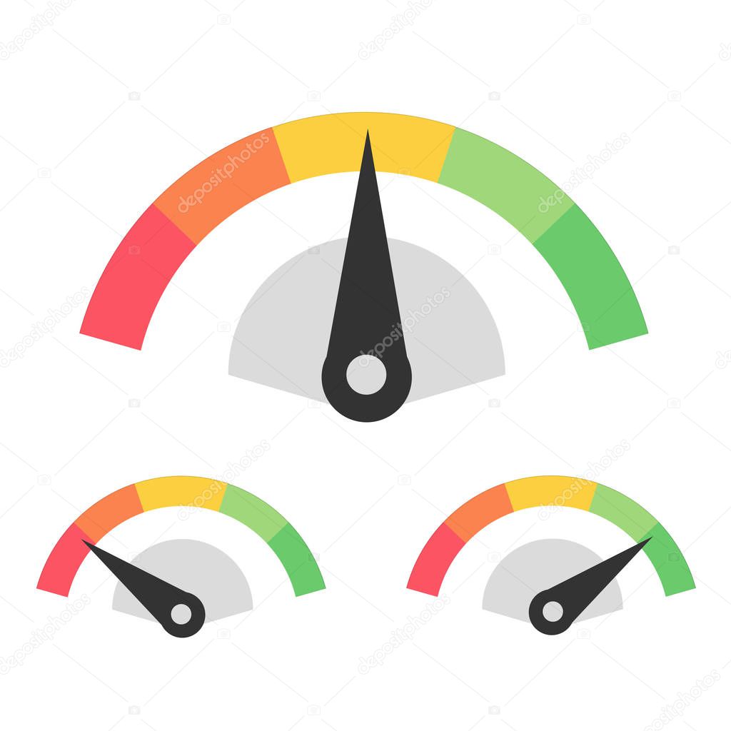 Customer Satisfaction Meter Speedometer Set. Vector Illustration