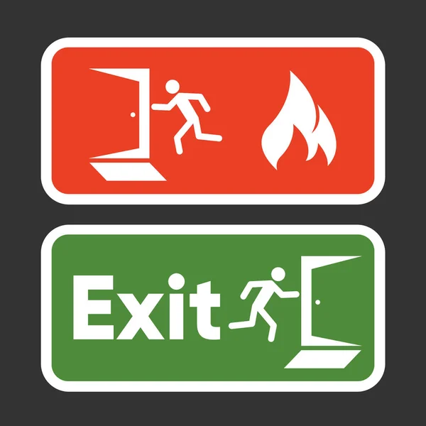 Exit fire signs set. Emergency Exit. Man figure running to doorway. Plate fire exit. Vector