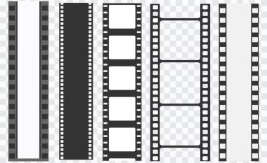 Sinema şablonları. Olumsuz ve net, medya film şeridi. Film rulo vektörü, film 35 mm, slayt film çerçevesi