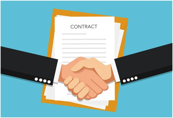 ベクトルイラストビジネスマン握手、契約締結。ビジネスと財務の背景。署名文書 — ストックベクタ