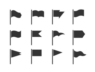 Vektör bayrakları yerleştirildi. Farklı bayrak simgeleri izole edildi. Pankartlar ve Sunumlar için Bayrak Simgeleri Dalgalanıyor