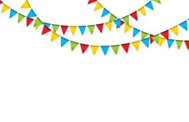 Bayraklı karnaval çelengi. Doğum günü kutlaması ve festival için renkli parti flamaları