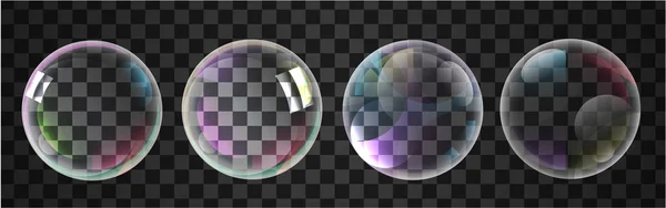 Vector Soap Water Bubbles set isolated on transparent. Can be used — Stock Vector