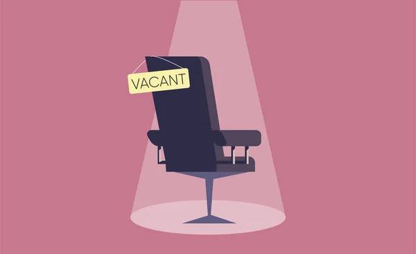 Composição com cadeira de escritório e um sinal vago. Conceito de contratação e recrutamento de empresas. Vetor — Vetor de Stock