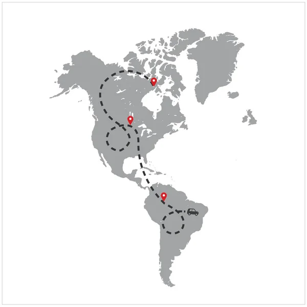 Mapa de EE.UU. con punteros rojos y diseño de ruta, puntero de vehículos para el sitio web, interfaz de aplicación o marcadores en los mapas . —  Fotos de Stock
