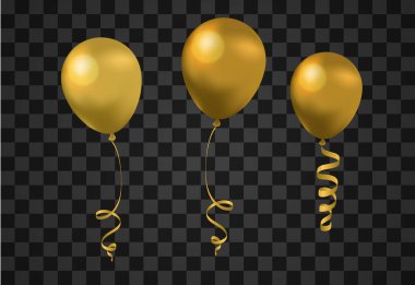 Flying balloons on black background with luxury golden stripes. Promotion and advertising, grand opening. Banner and background, brochure