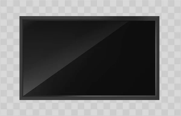 Pantalla LCD maqueta con reflejo y sombra sobre fondo transparente. Pantalla de TV negra aislada — Vector de stock