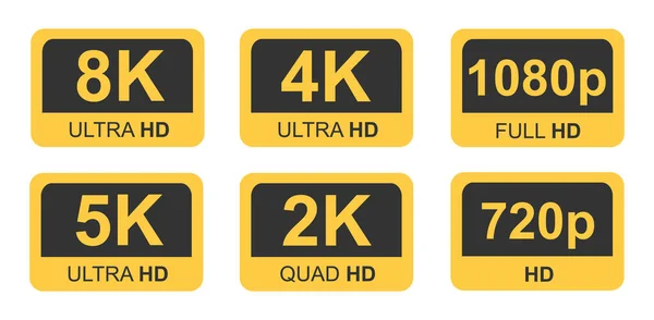 Golden 8K, 4K, 5k Ultra HD Video Resolution Icon Logo High Definition TV Game Screen monitor — Stock Vector