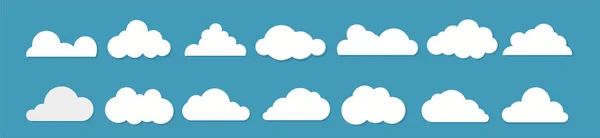 Білі хмари плаский дизайн, встановлений на синьому фоні. Векторні — стоковий вектор