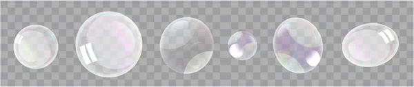 Realistické mýdlové bubliny s duhovou odrazovou sadou izolované. — Stockový vektor