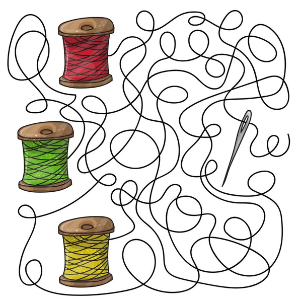 Labyrinth-Spielnadel und Garnspulen — Stockvektor