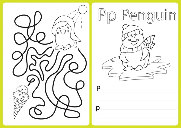 Alfabeto A-Z - enigma Planilha, Exercícios para crianças - Livro para colorir —  Vetores de Stock