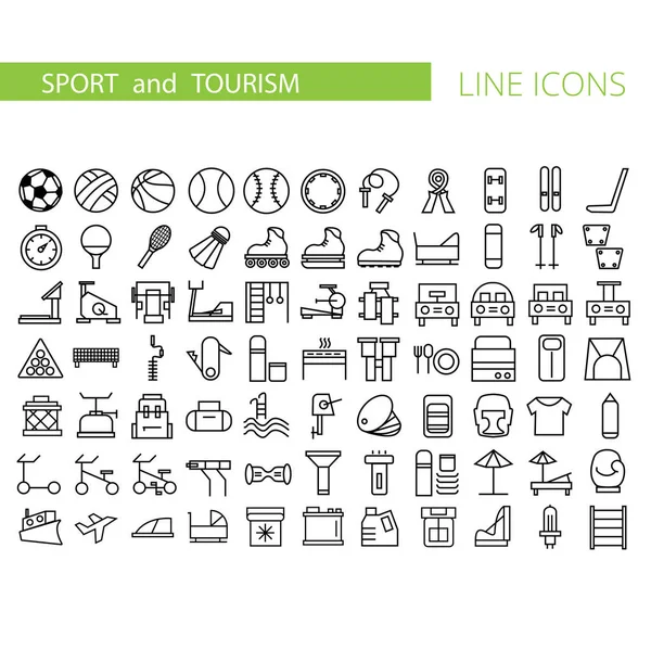 Sport and recreation flat icon set. Collection of outline symbols for web design