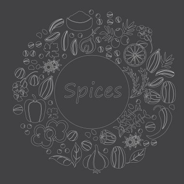 Vektör el otlar baharatlar ile çizilmiş ayarlamak