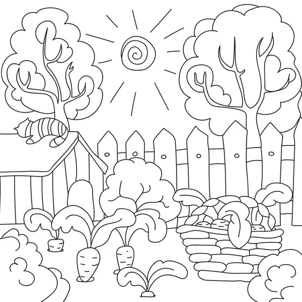 Carottes vectorielles livre à colorier dans le jardin — Image vectorielle