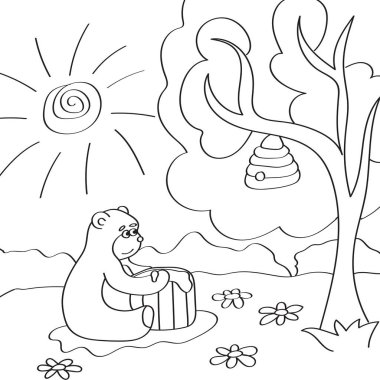 Sevimli çizgi ayı boyama kitabı için vektör çizim