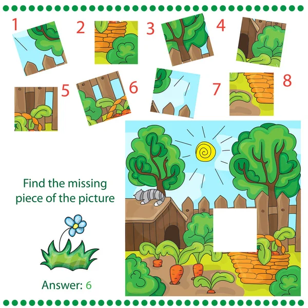 Jigsaw puzzle game with farm garden — Stock Vector