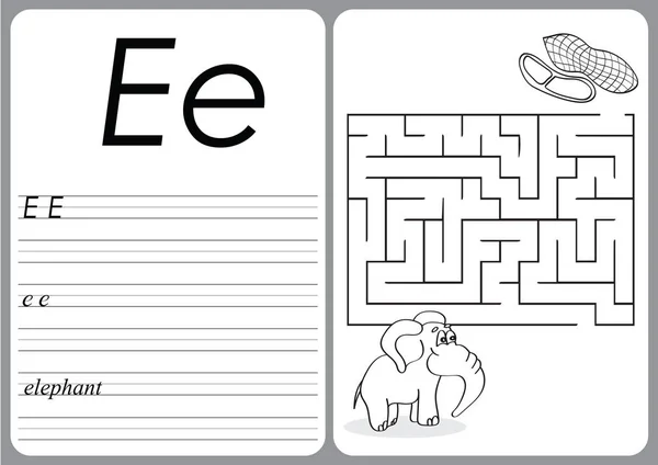 Alfabeto A-Z - Scheda puzzle - Carino elefante e arachidi — Vettoriale Stock