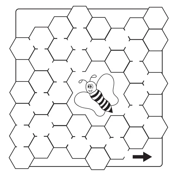 Cartoon-Bienen-Labyrinth-Spiel - Malbuchseiten für Kinder — Stockvektor