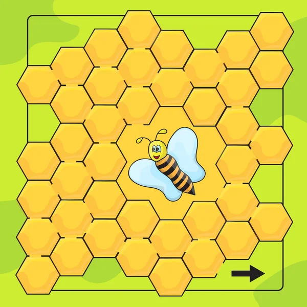 蜂とハニカムの就学前の子供のためのゲーム。チュートリアルの迷路へ蜂を助ける — ストックベクタ