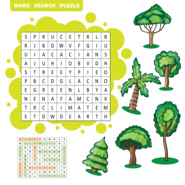 Trees themed word search puzzle clipart