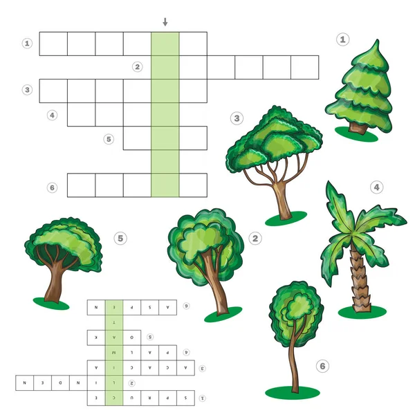 Таблица активности детей-головоломок - Кроссворд с деревьями — стоковый вектор