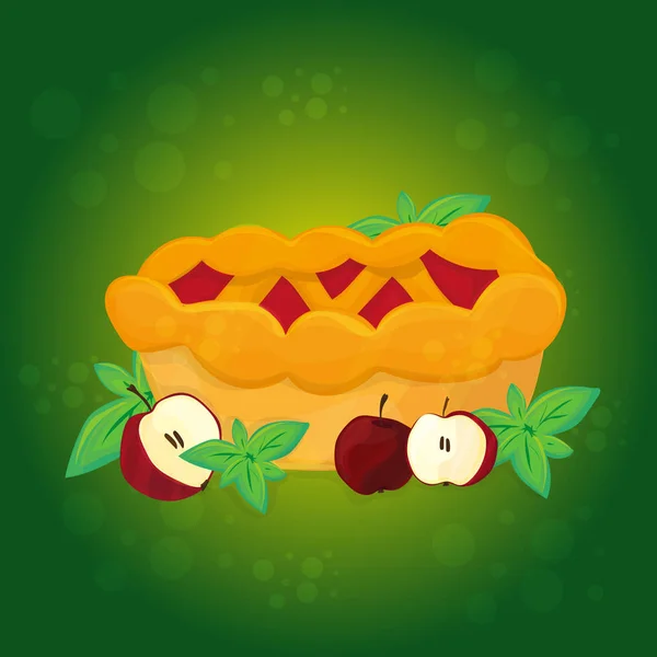 Яблочный пирог и яблоки - векторная иллюстрация — стоковый вектор