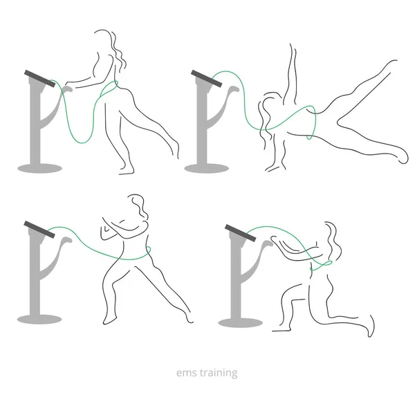 EMS training stadia - poses. Elektrische gespierde stimulerende fitness — Stockvector