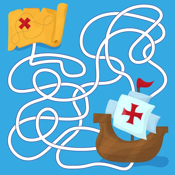 Laberinto. Los barcos de Cristóbal Colón. Laberinto de juegos para niños. Puzzle para niños — Vector de stock