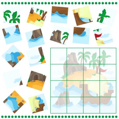 Parçalı bulmaca oyun Adası ve gemi ile çocuk karikatür için
