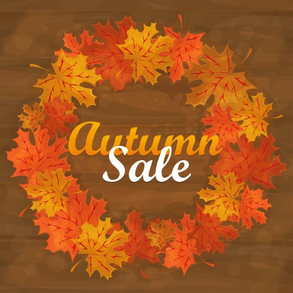 Sonbahar satış metin afiş ile renkli mevsim sonbahar yaprakları indirimli alışveriş için — Stok Vektör
