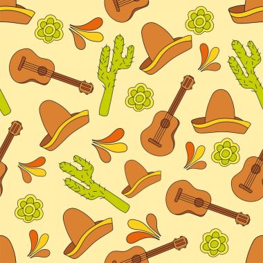 Meksika simgeler seamless modeli - geleneksel Meksika öğeleri arka plan