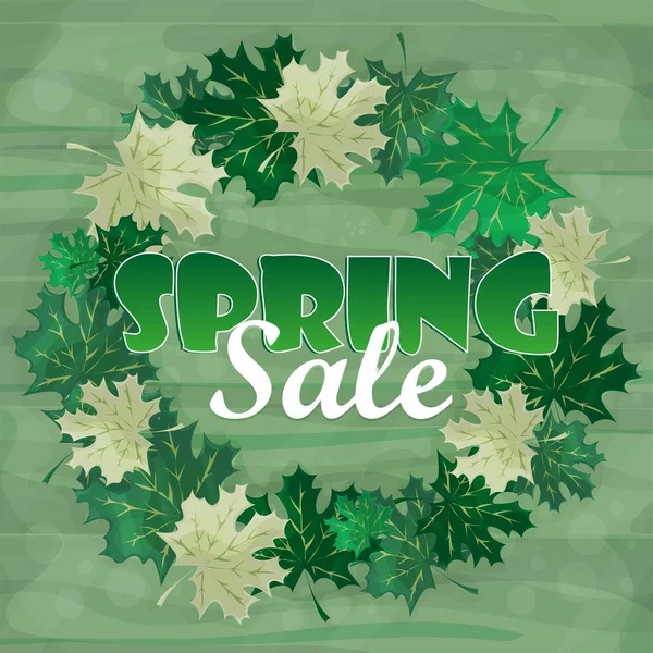Spring Sale Word on Leaves. Vector Illustration — Stock Vector
