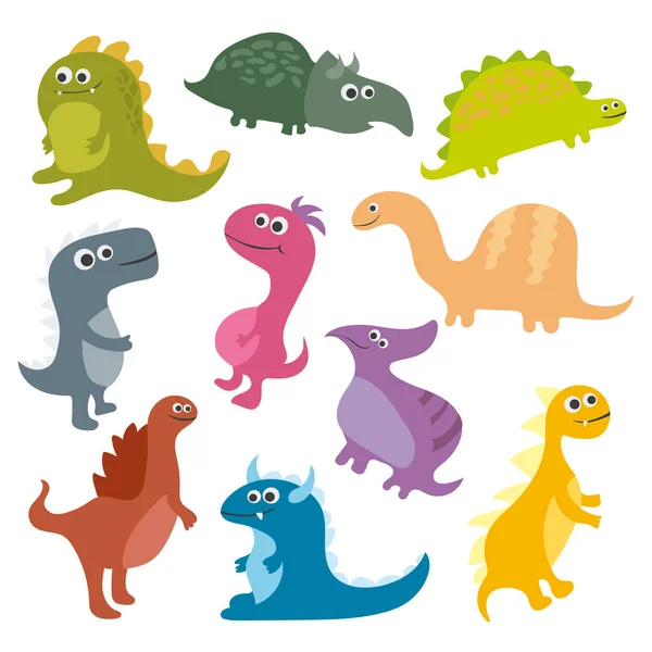 Bonito vetor de desenhos animados dinossauros isolados no fundo branco —  Vetores de Stock