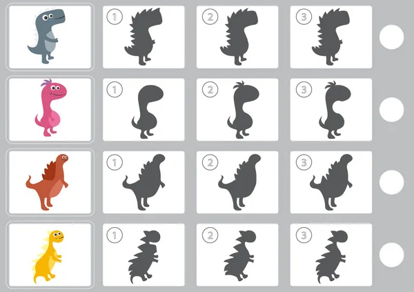 子供のための漫画の恐竜と一緒にゲームに一致するシャドウ — ストックベクタ