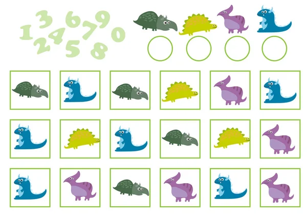 Vektorové ilustrace z vzdělání počítání hra s cartoon dinosaurus — Stockový vektor