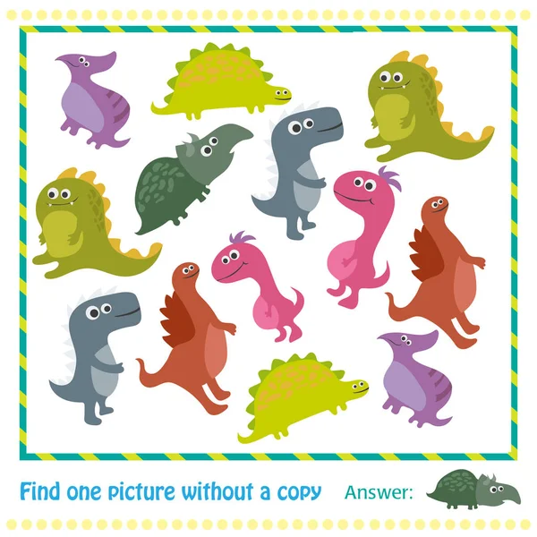 Kids educational game.Vector illustration of kids puzzle with cartoon dinosaur — Stock Vector