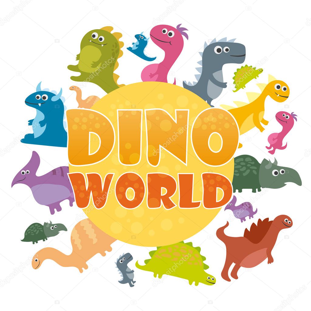 Dinosaurs world poster. Vector cartoon dinosaurs