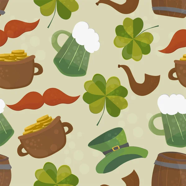 Saint Patricks dag sömlös bakgrund med klöver och hatt — Stock vektor