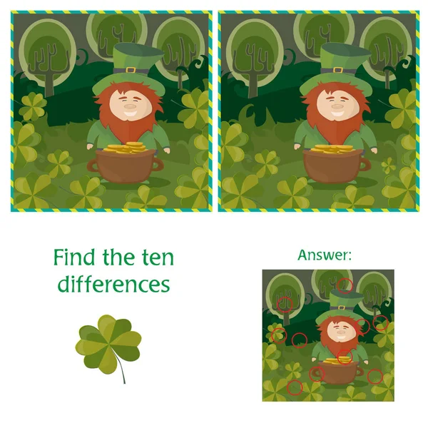 St. Patricks Day - finden Sie zehn Unterschiede visuelles Puzzle — Stockvektor