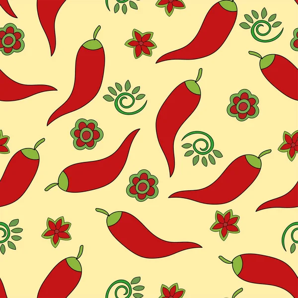 Patrón sin costuras. Chile pimienta. colores verde, amarillo y rojo. vector — Archivo Imágenes Vectoriales