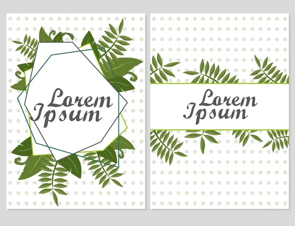 Conjunto de tarjetas vectoriales florales Diseño con hojas verdes - vegetación elegante — Vector de stock