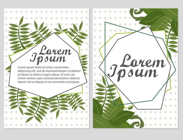 Set of Floral vector cards Design with green leaves - elegant greenery — Stock Vector