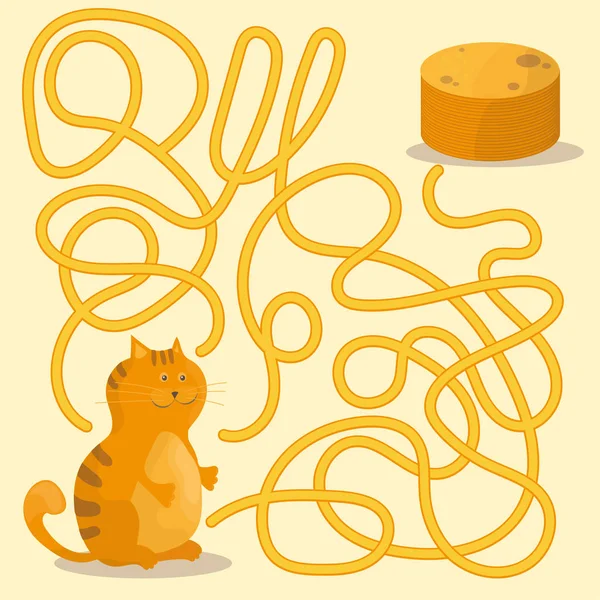 Jeu de Cartoon of Paths ou Labyrinthe Puzzle avec chaton et crêpes — Image vectorielle