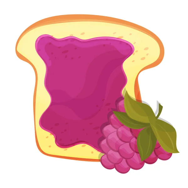 Mermelada de frambuesa en tostadas con gelatina. Hecho en estilo de dibujos animados . — Vector de stock