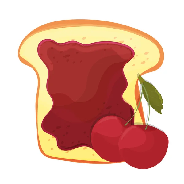 Confiture de cerises sur pain grillé avec gelée dans le style dessin animé. Une alimentation saine — Image vectorielle