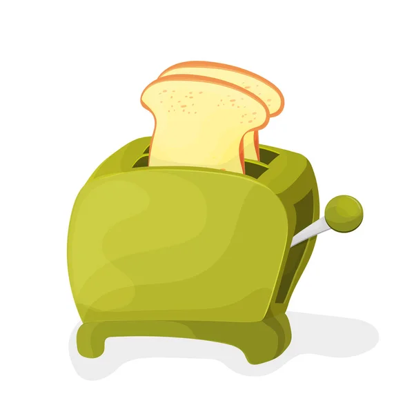 Illustration eines grünen Cartoon-Toasters auf weißem Hintergrund — Stockvektor