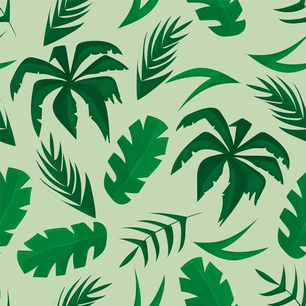 Χωρίς ραφή πρότυπο με τροπικά φύλλα σε πράσινο φόντο — Διανυσματικό Αρχείο