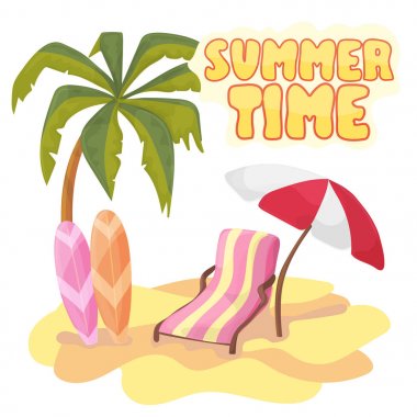 Yaz saati arka plan afiş tasarım şablonu ve sezon öğeleri beach